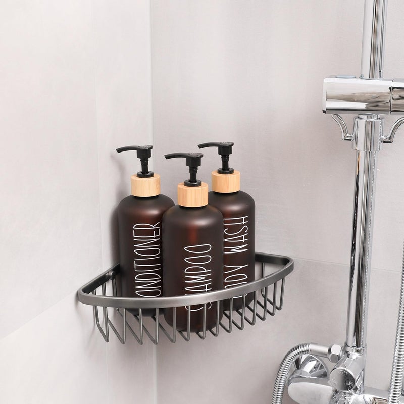 MOMEEMO Amber Shower Dispenser Set, Contains 3 Extra-Thick PET Plastic Bottles with Bamboo Pumps, Shampoo and Conditioner Dispenser for Shower Perfect for Modern Bathroom Decor. (Amber) - Image 5